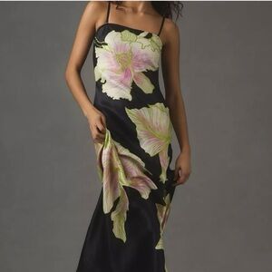 Anthropologie Conditions Apply Maxi Slip Dress Pink Green white Floral Print XS